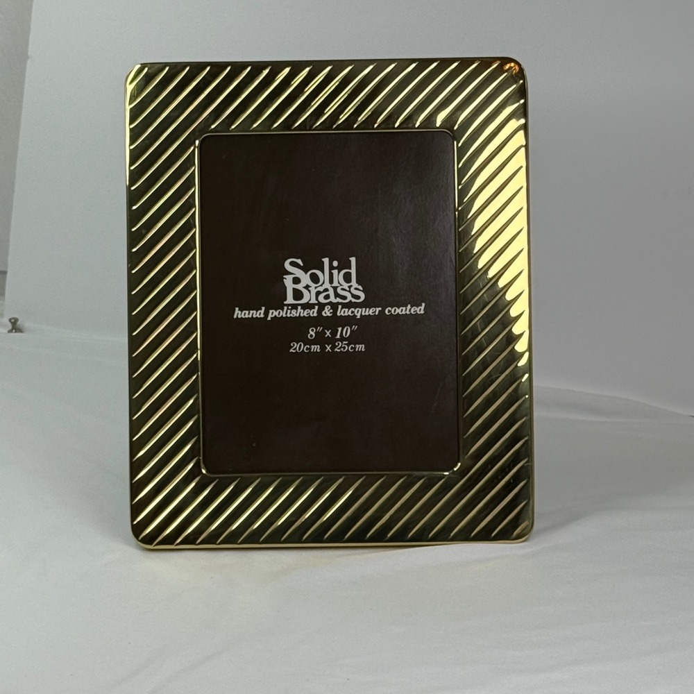Vintage Solid Brass Ribbed Picture Frame 8x10 Gold Lacquered Made in Korea
